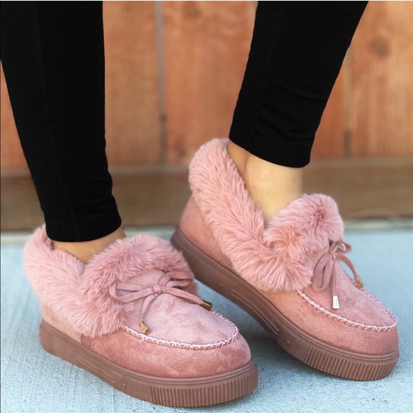 Taupe Fuzzy Slip-on Moccasin Slippers - Picture 10 of 11